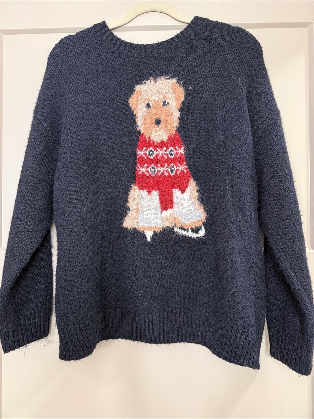 wild fable Navy Crewneck Sweater with Dog in Red Scarf